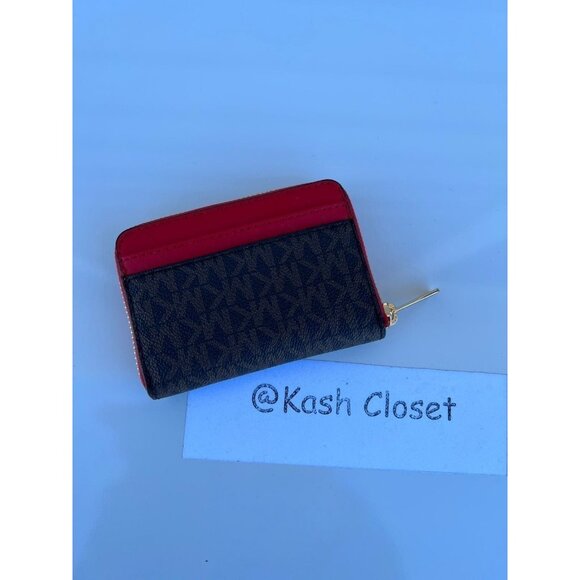 Michael Kors wallet zip around card case jet set travel MK signature brown flame - Picture 2 of 4